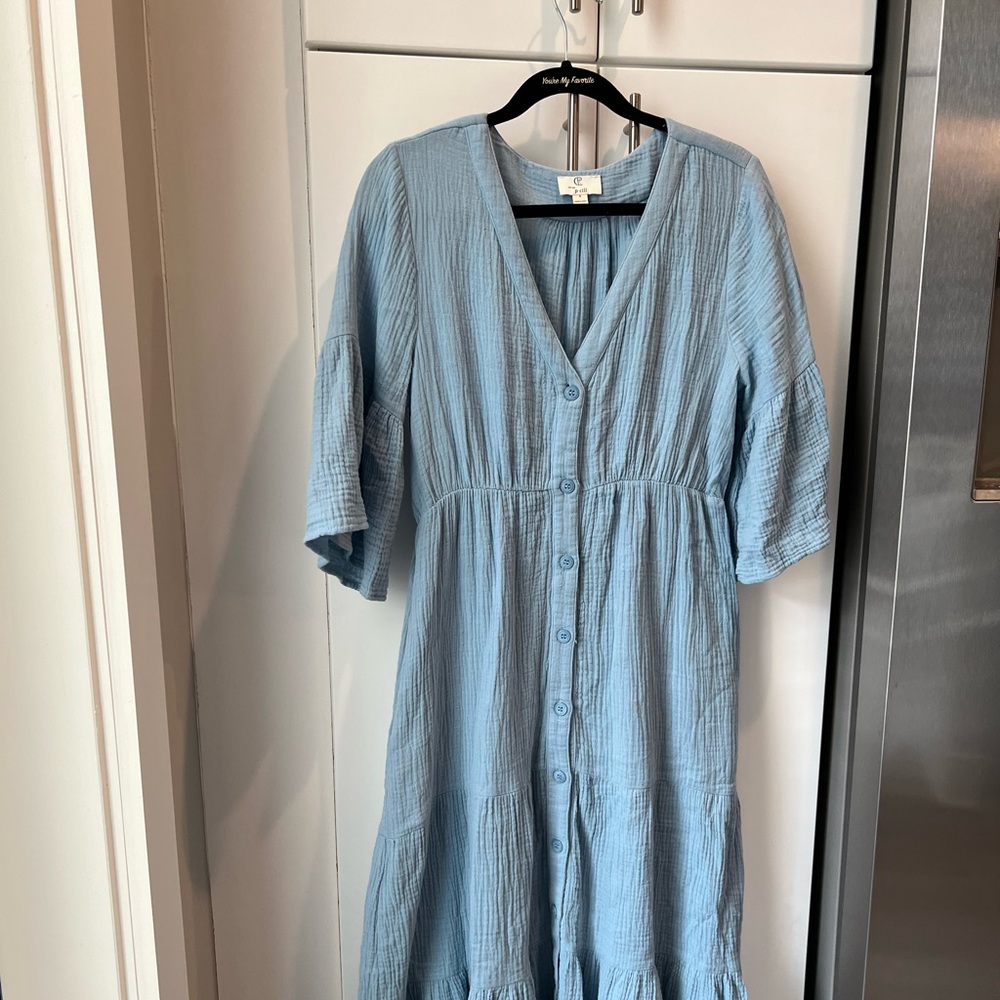 Light Blue Waffle Cotton Maxi Dress